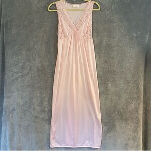 Vintage 80s Cachet Pink Satin Lace Nightgown Lingerie Dress Romantic Coquette S